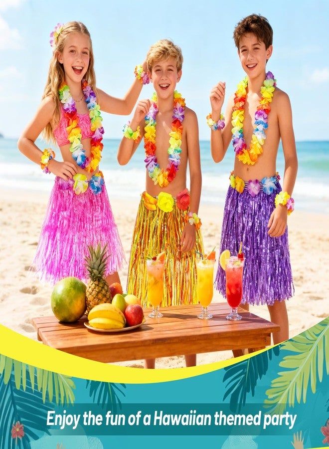 RAINFLOW Hawaiian Grass Skirts 30cm Hawaiian Hula Grass Skirt with Flower Costume Set for Dance Birthday Tropical Party Decorations Favors, Multicolor, 3 Sets - Image 4